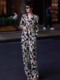 Floral Print Wide Leg Suit Set H6500