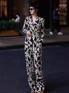 Floral Print Wide Leg Suit Set H6500