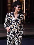 Floral Print Wide Leg Suit Set H6500