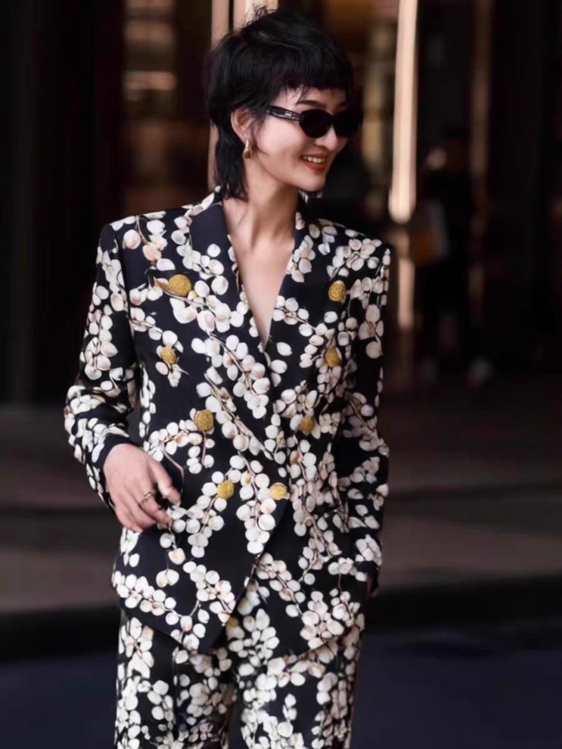 Floral Print Wide Leg Suit Set H6500