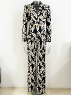 Floral Print Wide Leg Suit Set H6500
