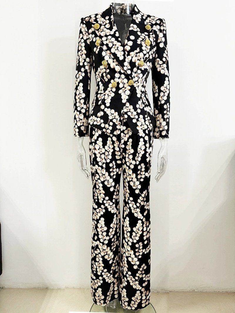 Floral Print Wide Leg Suit Set H6500