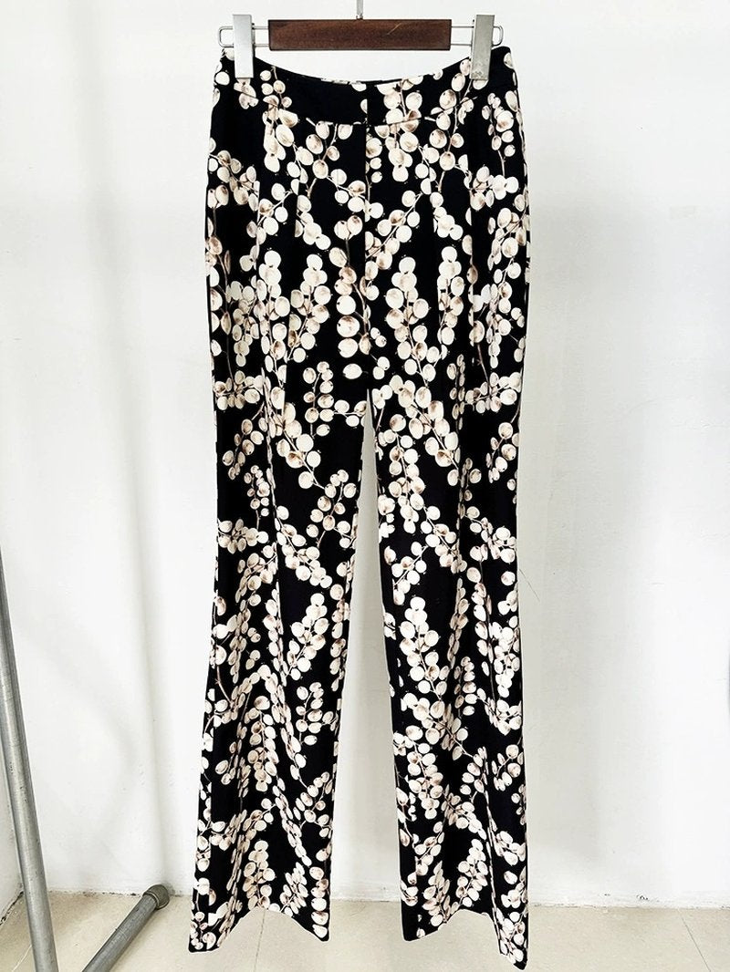 Floral Print Wide Leg Suit Set H6500
