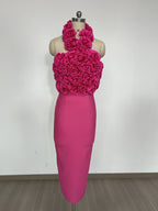 Floral Rose Halter Midi Dress H6617
