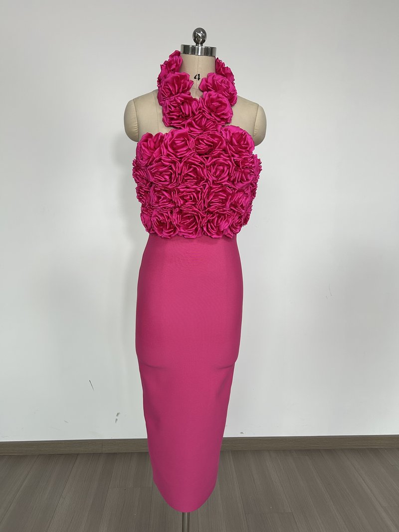 Floral Rose Halter Midi Dress H6617