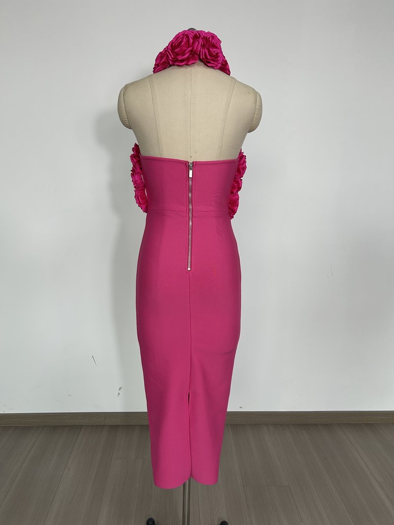 Floral Rose Halter Midi Dress H6617