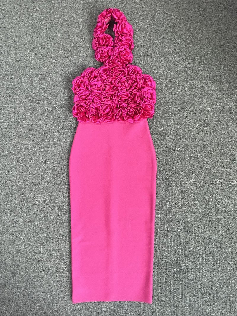 Floral Rose Halter Midi Dress H6617