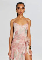 Floral Ruffle Asymmetrical Maxi Dress H6432
