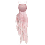 Floral Ruffle Asymmetrical Maxi Dress H6432