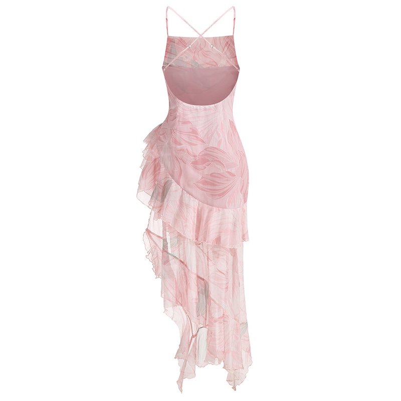 Floral Ruffle Asymmetrical Maxi Dress H6432