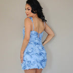 Floral Ruffle Blue Mini Dress H6289