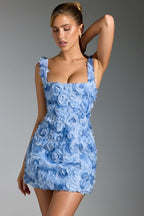 Floral Ruffle Blue Mini Dress H6289