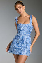 Floral Ruffle Blue Mini Dress H6289
