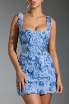 Floral Ruffle Blue Mini Dress H6289