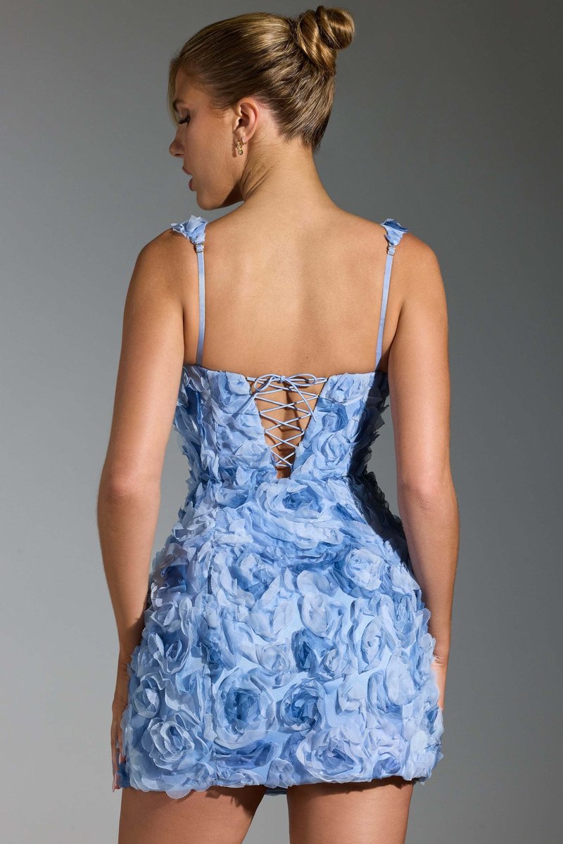 Floral Ruffle Blue Mini Dress H6289