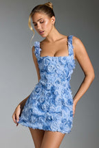 Floral Ruffle Blue Mini Dress H6289
