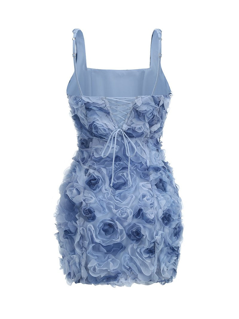 Floral Ruffle Blue Mini Dress H6289