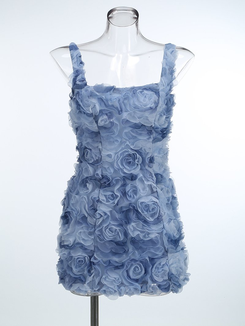 Floral Ruffle Blue Mini Dress H6289