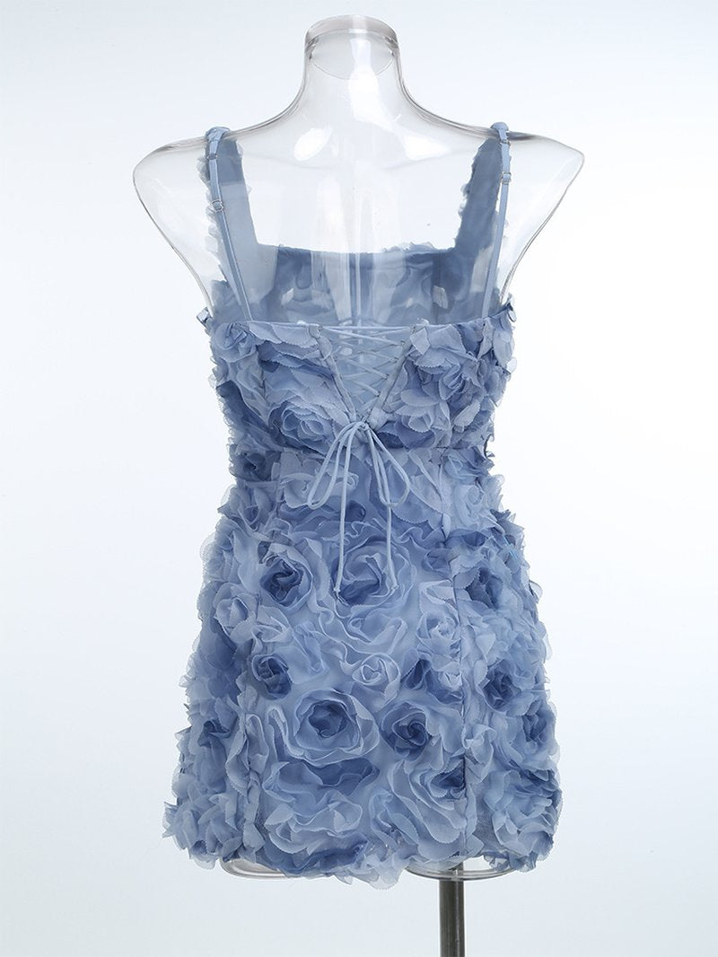 Floral Ruffle Blue Mini Dress H6289