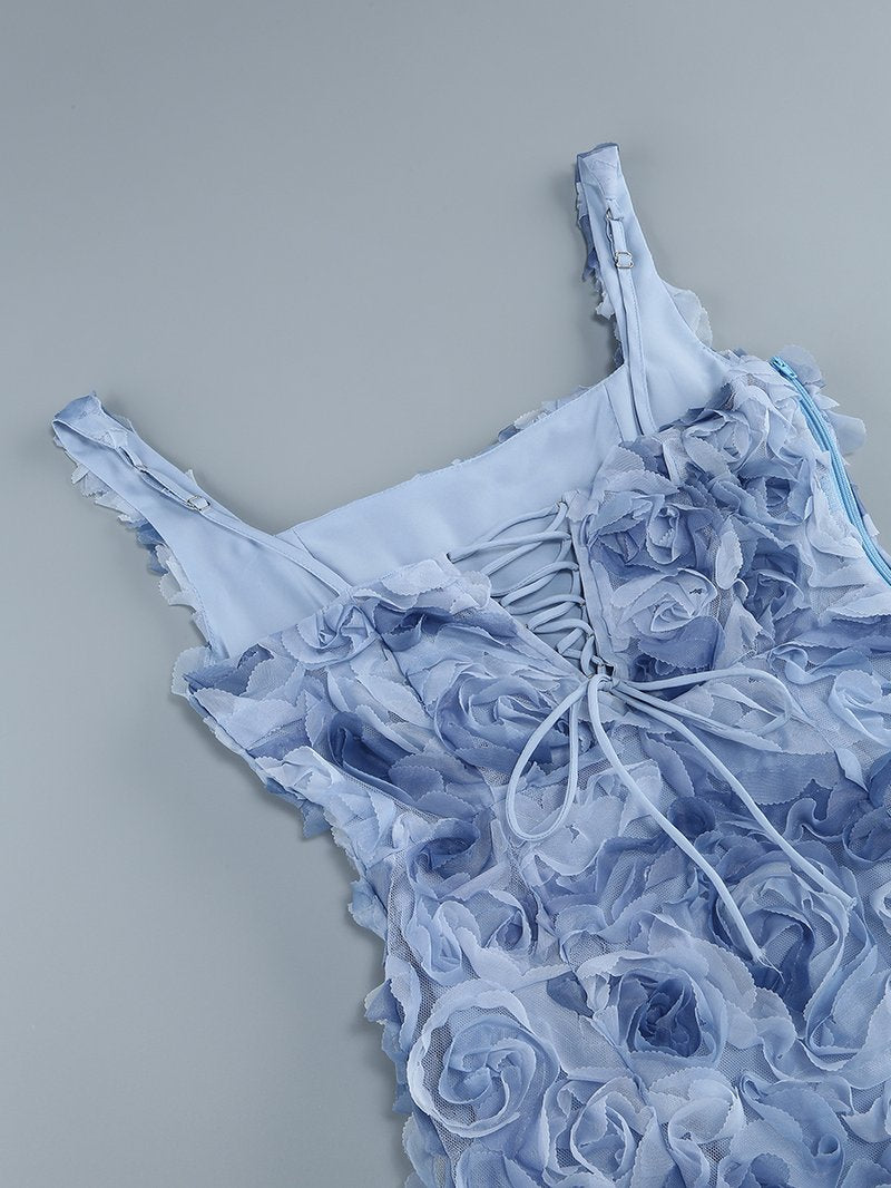 Floral Ruffle Blue Mini Dress H6289