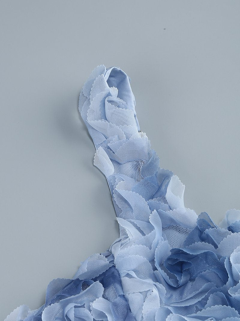 Floral Ruffle Blue Mini Dress H6289