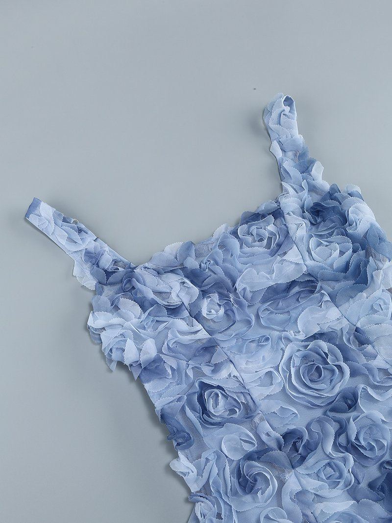 Floral Ruffle Blue Mini Dress H6289