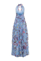 Floral Ruffle Halter Maxi Dress H6710