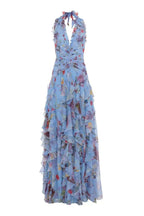 Floral Ruffle Halter Maxi Dress H6710