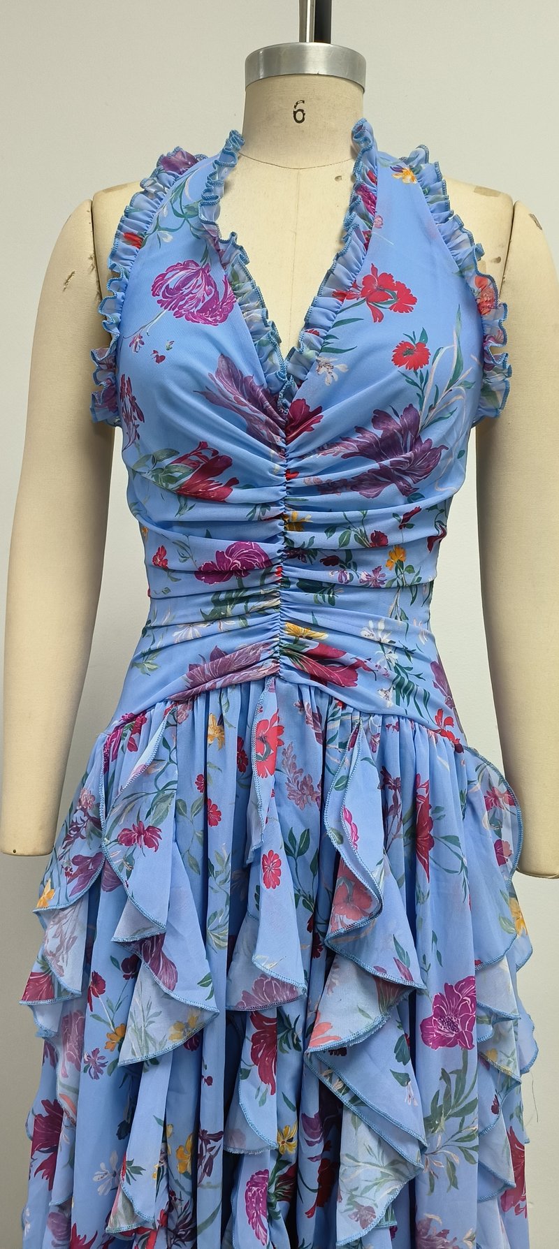 Floral Ruffle Halter Maxi Dress H6710