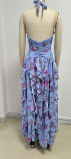 Floral Ruffle Halter Maxi Dress H6710