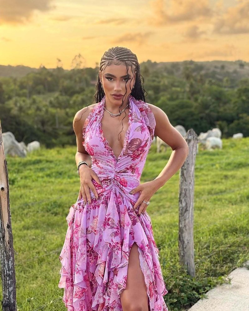 Floral Ruffle Halter Maxi Dress H6710