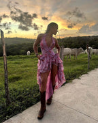 Floral Ruffle Halter Maxi Dress H6710