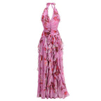 Floral Ruffle Halter Maxi Dress H6710