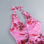 Floral Ruffle Halter Maxi Dress H6710