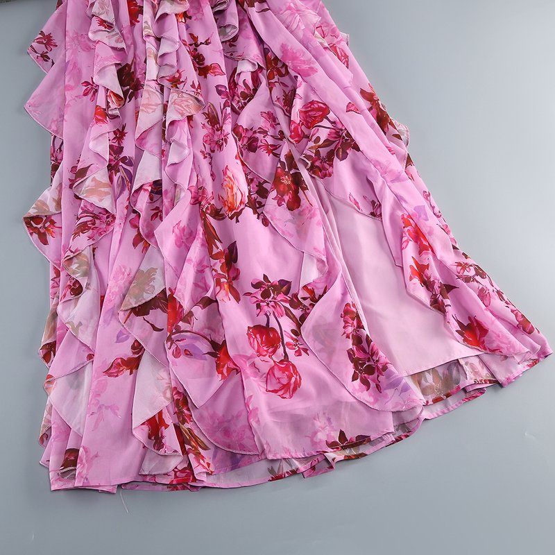 Floral Ruffle Halter Maxi Dress H6710