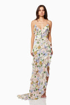 Floral Ruffle Spaghetti Strap Maxi Dress H6353