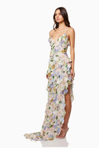 Floral Ruffle Spaghetti Strap Maxi Dress H6353