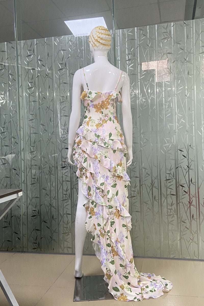 Floral Ruffle Spaghetti Strap Maxi Dress H6353