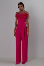 Fuchsia Feathered Blazer Gown Set H6251
