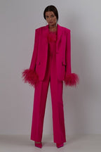 Fuchsia Feathered Blazer Gown Set H6251