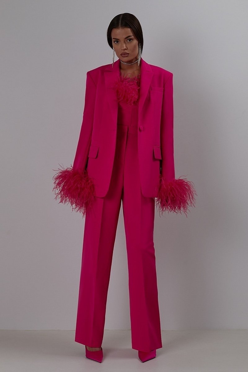 Fuchsia Feathered Blazer Gown Set H6251