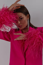 Fuchsia Feathered Blazer Gown Set H6251