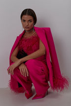 Fuchsia Feathered Blazer Gown Set H6251