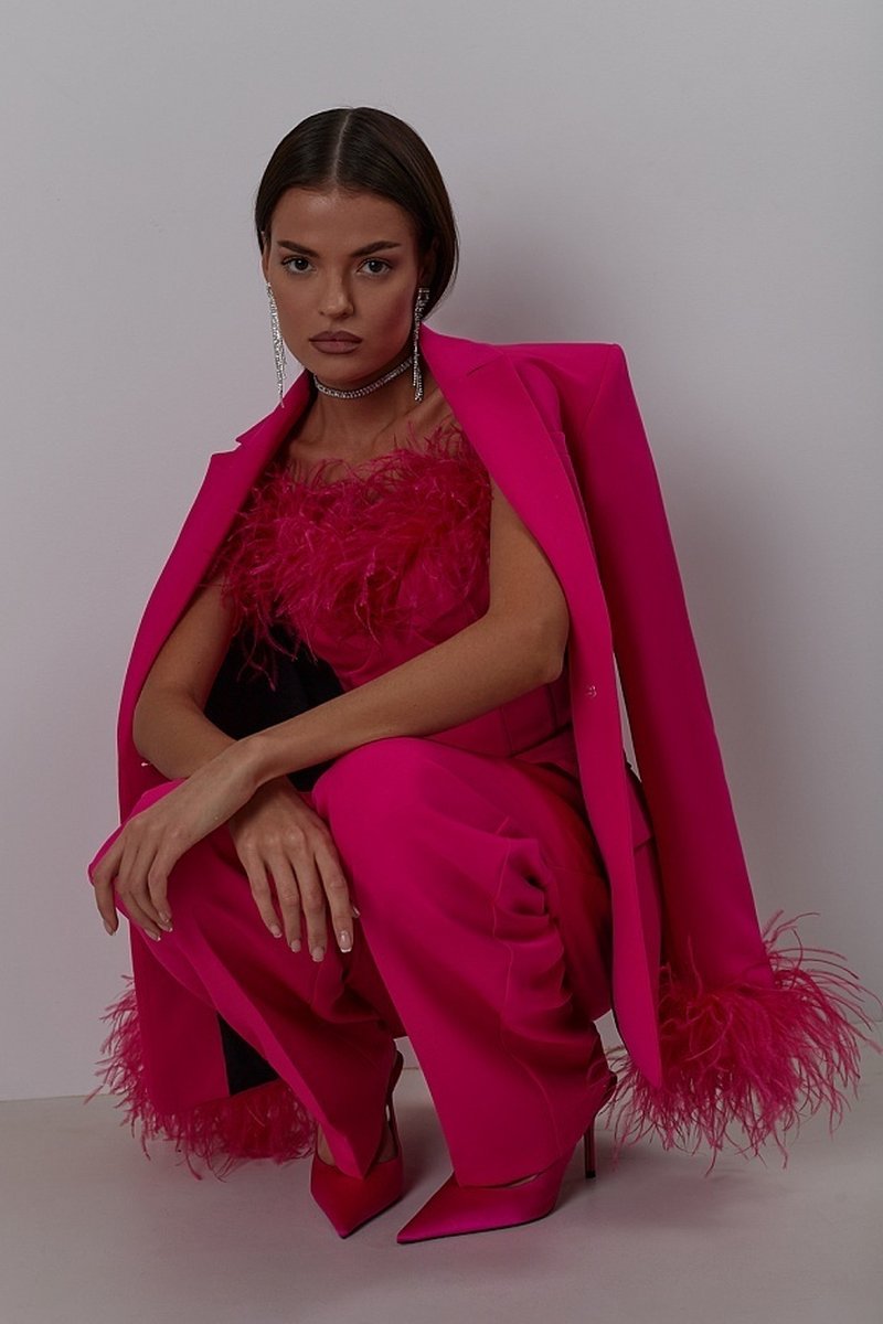 Fuchsia Feathered Blazer Gown Set H6251