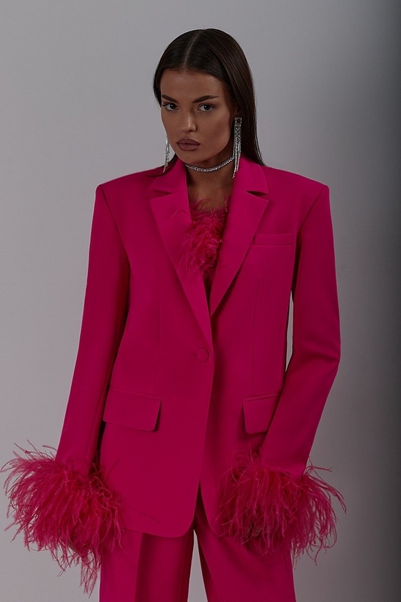 Fuchsia Feathered Blazer Gown Set H6251