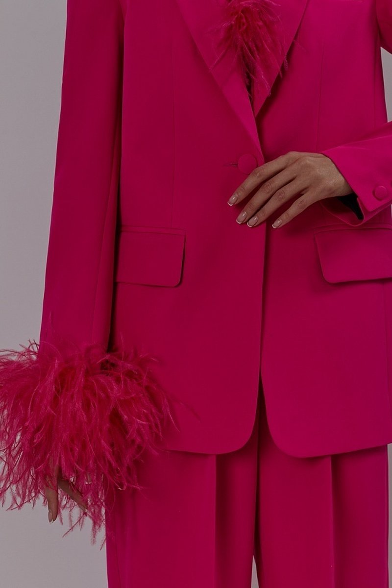 Fuchsia Feathered Blazer Gown Set H6251