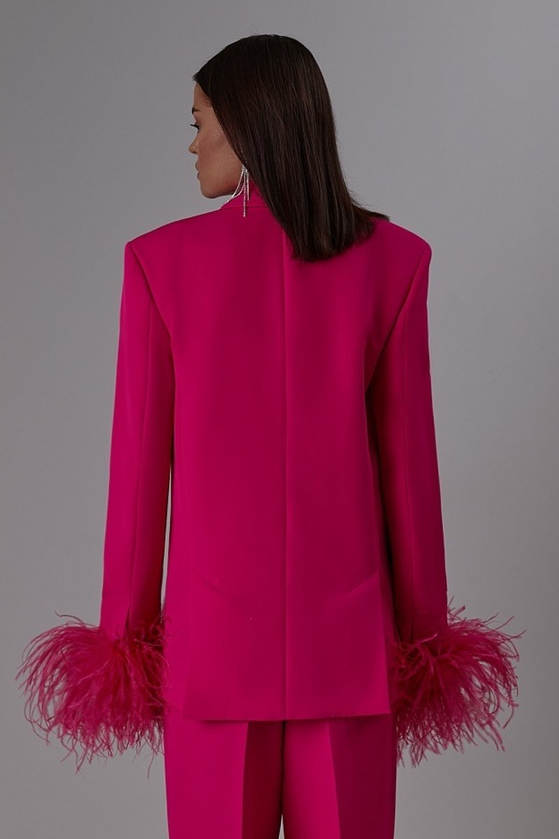 Fuchsia Feathered Blazer Gown Set H6251
