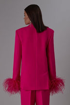 Fuchsia Feathered Blazer Gown Set H6251