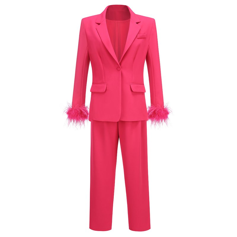 Fuchsia Feathered Blazer Gown Set H6251