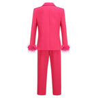 Fuchsia Feathered Blazer Gown Set H6251